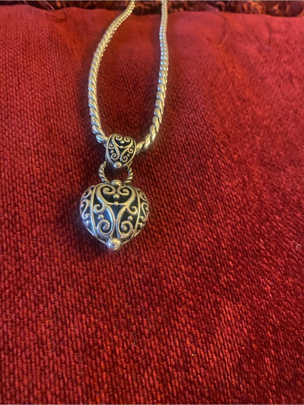 Brighton Silver-Tone Filigree Puffy Heart Pendant Necklace Bali Inspired